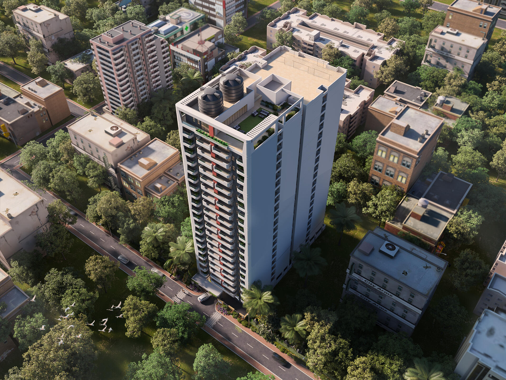 Aerial view of Anglia Urban Residence standing over the Parklands neighbourhood of Nairobi